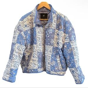 7 For All Mankind Blue and White Quilted Puffer Jacket